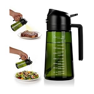 Oil Spray Bottle, 16oz/470ml 2-in-1 Olive Oil Dispenser and Sprayer for Kitchen Accessories- Kitchen Gadgets,For Air Fryer,Frying,BBQ(Black)