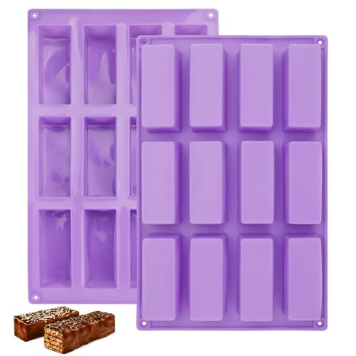 2 Pièces Moule Muffins Silicone 12 Cavités, 29.5x17.2cm Moule Rectangulaire Pour Financier, Barre de Céréales, Chocolat, Pain, Glace, Pudding, Gâteaux