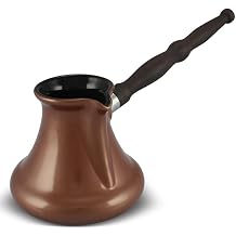 Ceraflame Ceramic Turkish Coffee Pot 250 ml8.45oz Cezve Ibrik Briki TurkaGourmet Copper Color with Removable Wooden Handle For Gas Electric Hobs
