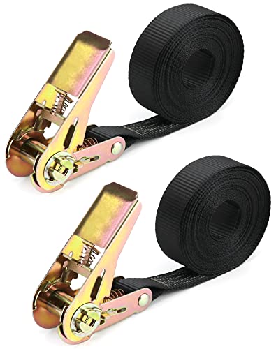 QWORK® 2 Piece Ratchet Tie Down Straps, Heavy Duty Tensioning Straps, 6M x 25mm, for Motorcycle, Car, Trailer, Home