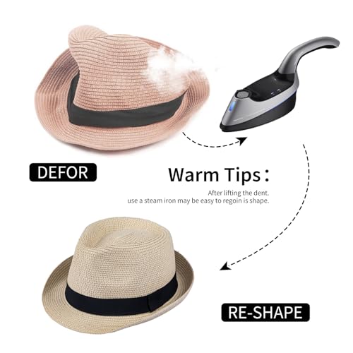 Image of Straw Fedora Hat for Women Men Short Brim Panama Hat Roll Up Trilby Summer Beach Sun Hat UPF 50+ (US, Alpha, Medium, Large, Beige)