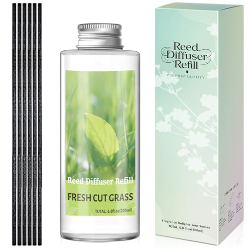 Image of STRN Reed Diffuser Oil Refill, Fresh Cut Grass Scented Diffuser Oil Refills with 6 Reed Sticks 200ML(6.8fl.oz), Room Fresheners, Long-Lasting Summer Fragrance for Living Room, Bedroom, Office