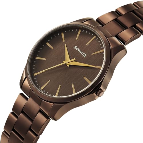 Image of Sonata Traditional Essentials Quartz Brown Round Dial Men's Watch | Analog Watch | Watches for Men Analog - 77163QM01W