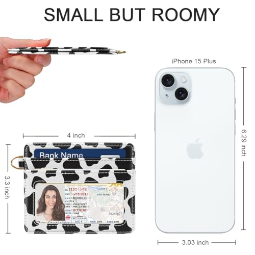 Image of Slim Minimalist Pocket Credit Card Holder Wallet Women | RFID Blocking Lightweight Thin Small Cute Card Cases, Cow Print