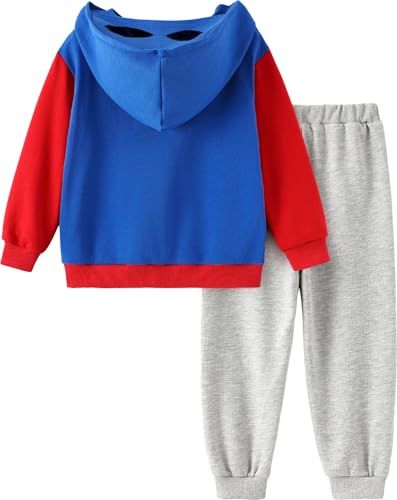 Marvel Captain America Cosplay Hoodie Jogger Pant Set Little Boy 2 Piece Outfit Avengers Themed Apparel Tracksuit Slit Pocket & Cap Embroidered Hollow Eyes Grey Pullover Sweatshirt Sweatpants 4–5 Year - image 2