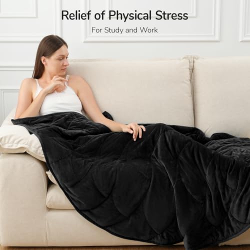 Image of Weighted Blanket for Adults, 10 lbs, 60 inch x 78 inch, washable Blankets, Black | Soft Queen Size Heavy Blanket, Large Weighted Blankets with Glass Beads for Stress Relief and Sleep Promotion
