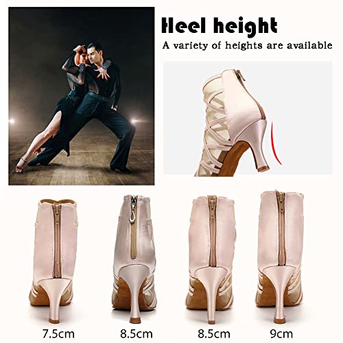 TINRYMX Women's Latin Dance Boots Ballrooom Salsa Tango Open Toe Performance Professional Dance Shoes, Model-YCL4454