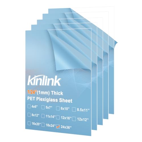 Image of KINLINK 24x36 Plexiglass Sheets 0.04 inch Thick, 1mm Clear PET Plastic Sheet for DIY Project, Craft, Table Top, Picture Frame, Acrylic Sign and Wedding Invitation 5 Pack