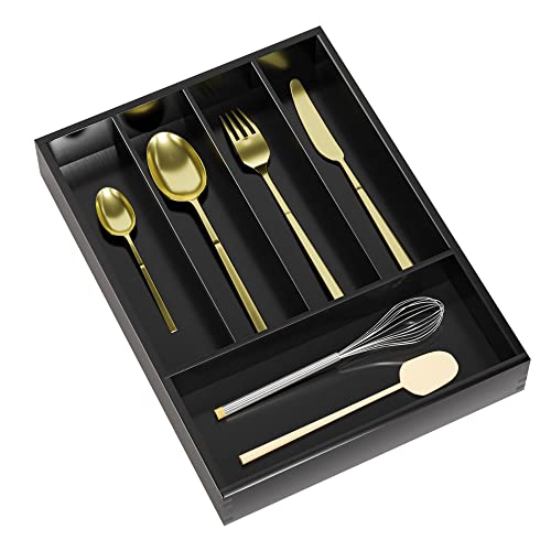 Silverware Drawer Organizer Cutlery Tray - Bamboo Black Small Kitchen Gadgets Holder&Flatware Storage 14