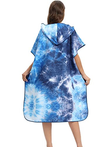 FLYILY Microfibre Surf Poncho Towel with Hood Bath Robe for swimming and beach changing One Size Fit All adults (BluePrint) - Image 4