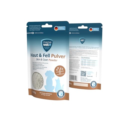 Marsavet Haut & Fell Pulver – 125 g. Complément Alimentaire pour Chiens et Chats pour la Peau et Le Pelage. Levure de bière et Acide laurique. Soutien Naturel en Cas de Perte Excessive de Poils.