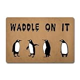 Funny Welcome Doormats for Front Door Decor Waddle On It Cute Penguins Animal Rug Personalized Monogram Kitchen Rugs and Mats With Anti-Slip Rubber Back Novelty Prank Gift Mat(23.7 X 15.9 in)