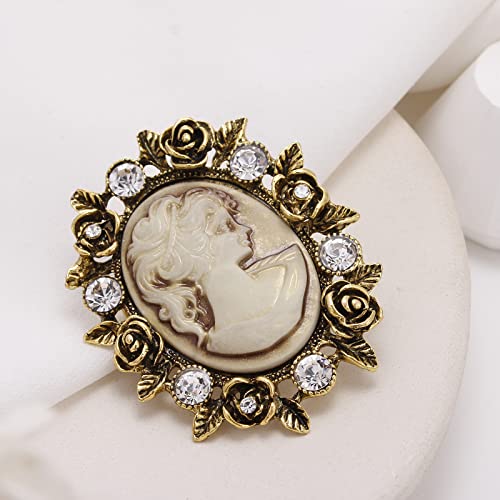 Image of lureme Vintage Elegant Victorian Lady Beauty Cameo with Crystal Brooch Pin (br000017)