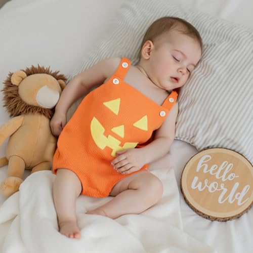 Newborn Infant Baby Girls Boys Rompers Halloween Clothes Pumpkin Smiling Face Overalls Bodysuits Jumpsuits3