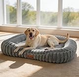 KISIMUY Dog Bed Large Size Dogs Washable Soft Furry Pet Bed, Calming Rectangle Large Dog Bed with Removable Cover & Anti-Slip Bottom, Orthopedic Anti-Anxiety Pet Bed with Handle, 35x27x5 Inches, Grey