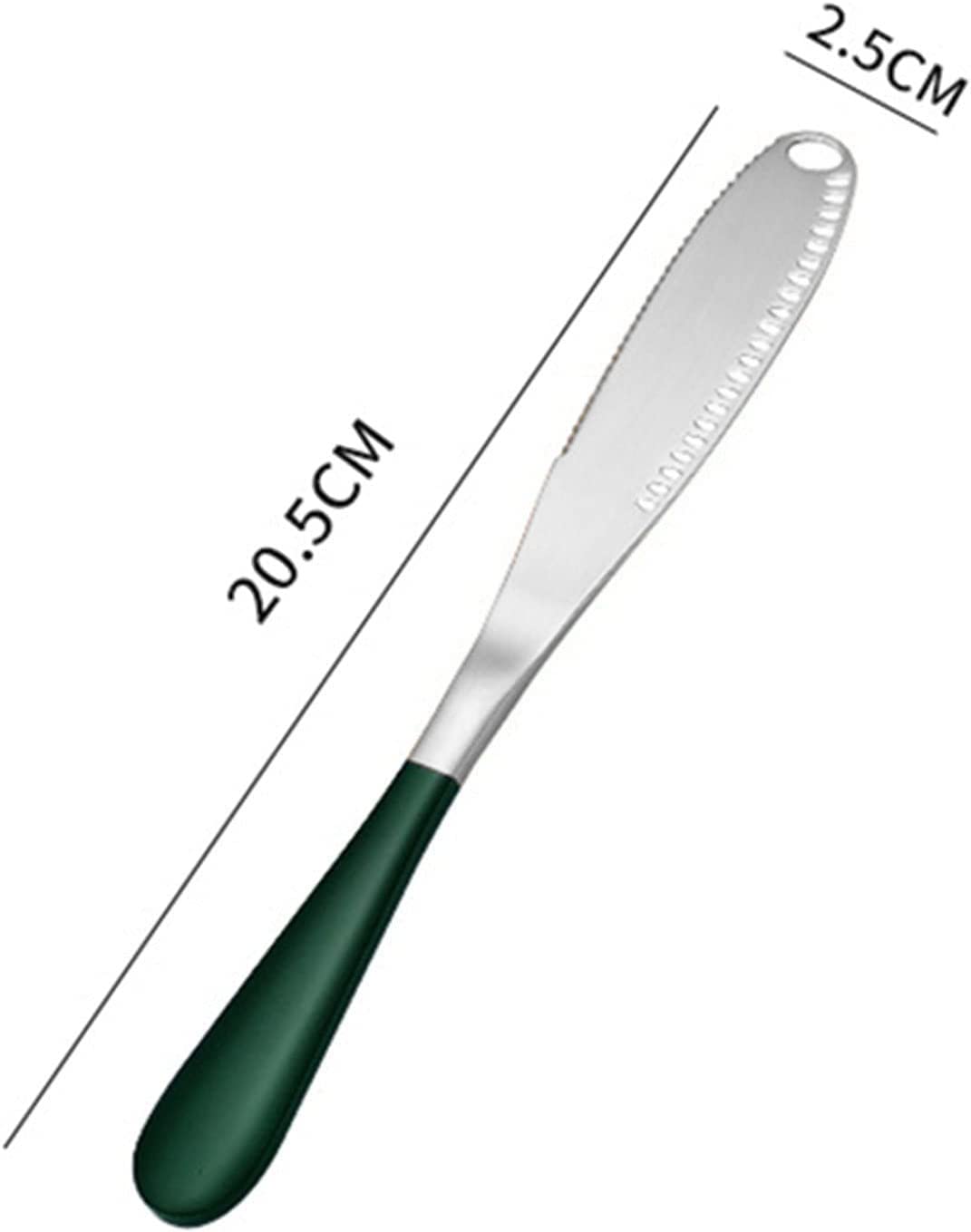 WE-CEF Stainless Steel Butter Spreader Knife, 3 in 1 Kitchen Gadgets, Curler, Butter Grater, Butter Spreader and Grater with Serrated Edge Knife with Hole(Silver-Green, Set of 1) 1