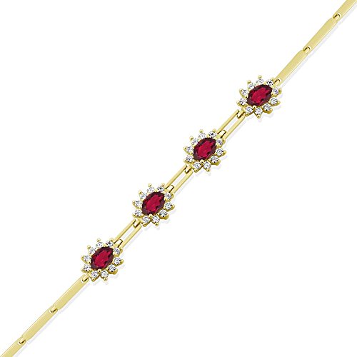 Gem Stone King 3-5 Cttw Oval Gemstone Birthstone 4-Stone Tennis Bracelet For Women | 18K Yellow Gold Plated Silver | Oval 6X4MM | 7 Inch with 1 Inch Extender2