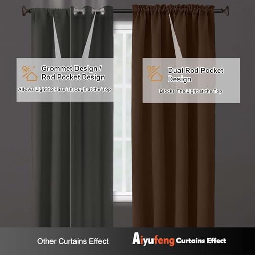 Image of Aiyufeng Sun Baked Blackout Curtains for Bedroom 84 Inch Length 2 Panels Set, Solid Thermal Insulated Privacy Living Room Window Treatment Curtains Blackout Drapes, W40 x L84 Inch, Sun Baked