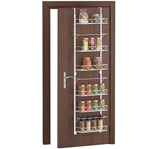 Auledio Over The Door Pantry Organizer Rack, Adjustable 6 Baskets Closet Organizer Hanging Spice Space Saver,White