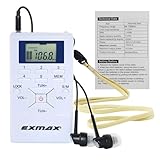 EXMAX 60-108MHz wireless Portable Pocket DSP FM Stereo Radio Digital Receiver with Mini LCD Clock Earphone for Tour Guide System FM Transmitter Teaching Meeting White