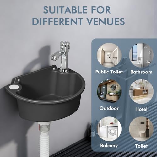 Waschbecken aus Kunststoff, Camping Waschbecken Ausgussbecken Handwaschbecken Einfach Spülbecken aus Kunststoff mit Schlauch und Abflussstopfen für Garten Garage Keller Wohnmobil Baustellen (Schwarz)