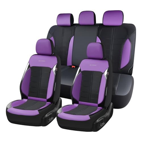 Image of Coverado Air Mesh Seat Cover, Car Seat Cover Full Set, 3D Breathable Seat Protectors Sports Carbon Fiber Design Airbag Compatible Comfort Universal for Most Cars, Van,Trucks, SUV, Black&Purple
