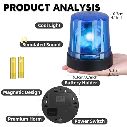 Blue Police Beacon Light Toy,Spinning Effects&Realistic Siren Sounds, Perfect for Pretend Police Play, for Kids Age 3+
