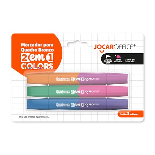 Marcador Para Quadro Branco 2 em 1 Cores Vibrantes - Blister C/ 3 Und Jocar Office