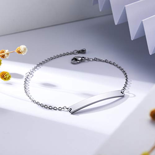 MeMeDIY Personalized Bracelet Customized Engraving Name/Date/Coordinates for Women Girlfriend Best Friend Stainless Steel Ankle Link Birthstone Bar Bracelet with Adjustable Chain Bridesmaid Gift2