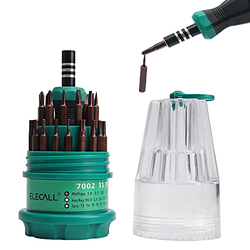 ELECALL Cellphone Precision Small Screwdriver Set with 31 Bit Magnetic Screwdriver with Slotted & Torx Nut Driver Set Portable 32 in 1 Replaceable Bits PC Repair Tools Kit for iPhone/Tablet/Macbook