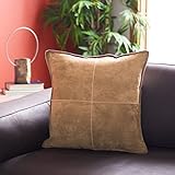 SAFAVIEH Home Collection Karya Camel Faux Suede 18-inch Square Decorative Accent Throw Pillow with Insert
