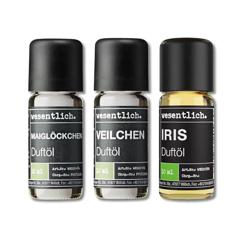 wesentlich. Juego de aceites aromáticos, composiciones aromáticas armónicas para quemadores, difusores y velas – lirio del valle, violeta, iris
