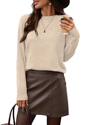 AMZANGEL Women's 100% Wool Sweater Classic Fit Long Sleeve Round