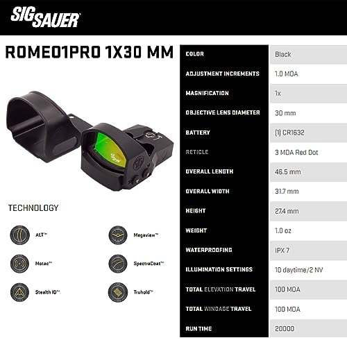 Sig Sauer ROMEO1PRO 1x30mm 3 MOA Red Dot Sight | Durable Fogproof Waterproof Corrosion-Resistant Compact Open Reflex Sight with Protective Shroud