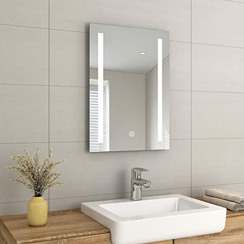 EMKE 500 x 700mm Illuminated LED Bathroom Mirror with Safety Shaver Socket, Bathroom Led Mirror with Touch Switch, Demister and Brightness Adjustment, Smart Wall Mounted Mirror for Bathroom - Cosy Home Interiors EMKE 500 x 700mm Illuminated LED Bathroom Mirror with Safety Shaver Socket, Bathroom Led Mirror with Touch Switch, Demister and Brightness Adjustment, Smart Wall Mounted Mirror for Bathroom