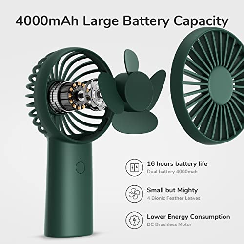 Jisulife Handheld Fan, 4000Mah Portable Hand Fan, Mini Personal Rechargeable Hand Held Fan, Max 16Hrs Battery Operated Usb Small Fan With 3 Speeds For Outdoor Travel Commute Office Women Men-Green #TOP1