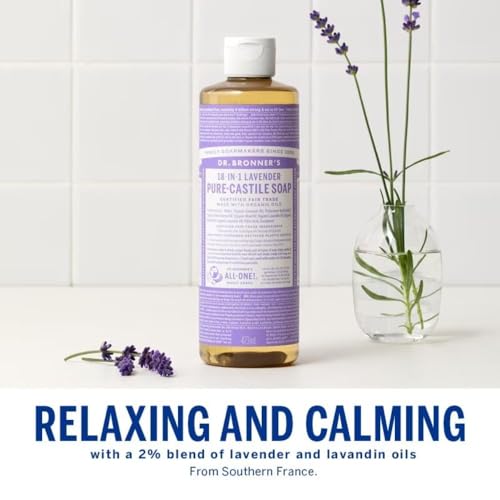 Dr. Bronner's - Pure-Castile Liquid Soap (Lavender, 16 ounce) - Made with Organic Oils, 18-in-1 Uses: Face, Body, Hair, Laundry, Pets & Dishes, Concentrated, Vegan, Non-GMO