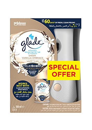 Glade Automatic Spray Holder With Sheer Vanilla Embrace Air Freshener Battery Operated Air Freshener Dispenser Odour Eliminator For Home & Bathroom Up To 60 Days Of Automatic Freshness 269 ml