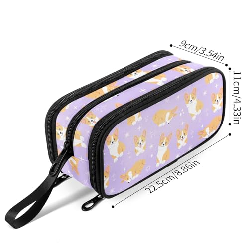 Image of Fustylead Smiling Cute Corgi Pet Dog Pen Pencil Case Makeup Pouch Big Capacity Multi-Purpose Travel Bag Office Organizer with Zipper