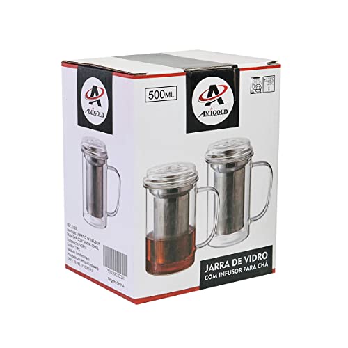 Copo De Vidro Com Infusor Para Chá Com Tampa 500 Ml
