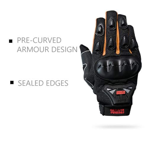 Image of STUDDS SMG 6 Full Finger Bike Riding Gloves with Touch Screen Sensitivity Thumb & Index Finger, Knuckle Protection Mesh Fabric, Anti-Slip Silicon Pads (Orange, XL)