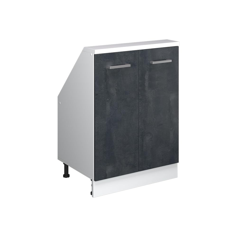 Vicco Kitchen cabinet for sloping roofs Raul, Black concrete, 60 cm with 2 doors, suitable for sloped walls and flexible kitchen installation — image 1