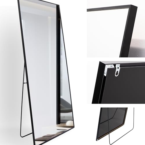 Rechteckiger großer Ganzkörper Standspiegel 80x180cm, eingefasst im edlen schwarzen Aluminium...