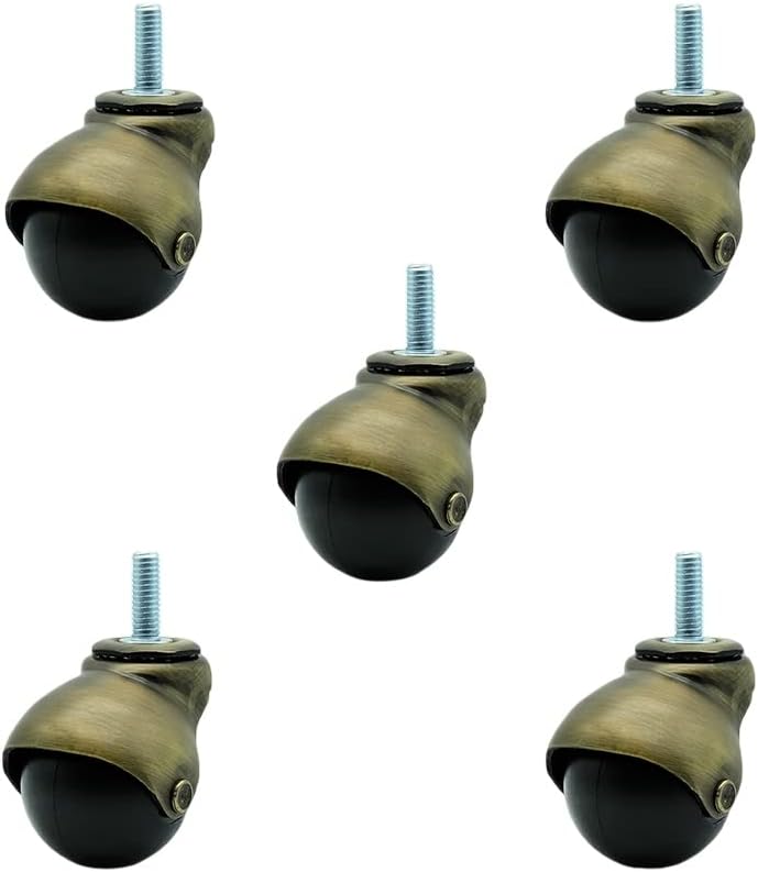 2 Inch Swivel Ball Caster Wheels for Furniture – Windsor Antique Brass Hooded Stem Casters with 3/8 Threaded Stem - 375 lbs. Total Capacity - Set of 5 – Service Caster Brand