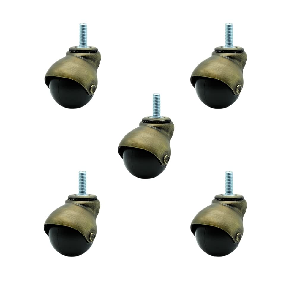 2 Inch Swivel Ball Caster Wheels for Furniture – Windsor Antique Brass Hooded Stem Casters with 3/8 Threaded Stem - 375 lbs. Total Capacity - Set of 5 – Service Caster Brand