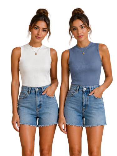 Image of Toochki Tops for Women Crop Top for Women's Tank Activewear Tee Casual Sports Cotton High Neck Camisole Pack of Two (2)