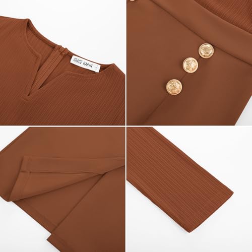 Image of GRACE KARIN Women's 2026 Fall Henly V Neck Business Work Dress Long Sleeve Bodycon Midi Elegant Office Sheath Dress