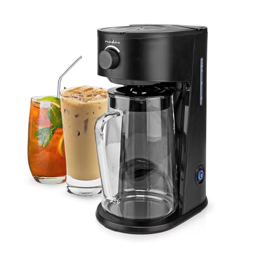 Nedis Ice Tea and Iced Coffee Maker - Hot & Cold Brewing with 2.5L Pitcher, 700W Power, Adjustable Strength Dial, Pod-Free Brewing, Dishwasher-Safe, Black