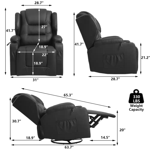 Etageria Swivel Rocker Recliner Nursery Rocking Chairs 360 Degree, Manual Glider Recliner Chairs For Living Room,Upholstered Swivel Single Sofa Seat With Cup Holders, Side Pockets, Pillow, Leather #TOP1