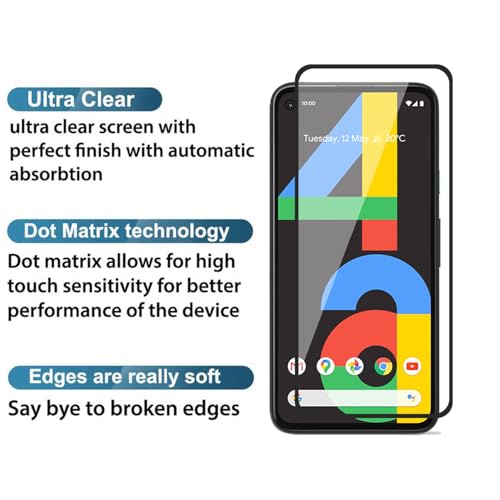 Image of POPIO Tempered Glass Screen Protector Compatible For Google Pixel 4A 4G (Black) With Edge-To-Edge Protector Coverage And Easy Installation Kit